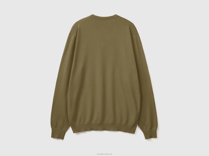 jersey con cuello de pico en puro algodón NHBF4360 verde militar hombres Benetton