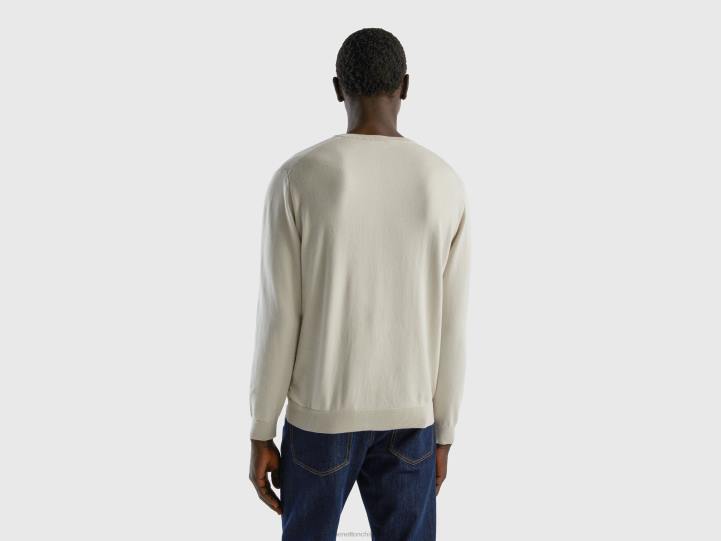 jersey con cuello de pico en puro algodón NHBF4389 blanco hombres Benetton