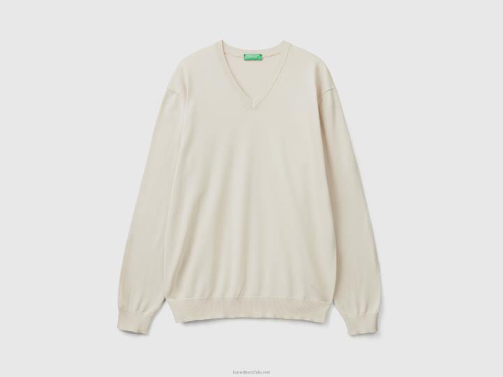 jersey con cuello de pico en puro algodón NHBF4389 blanco hombres Benetton