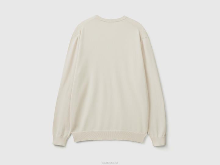 jersey con cuello de pico en puro algodón NHBF4389 blanco hombres Benetton