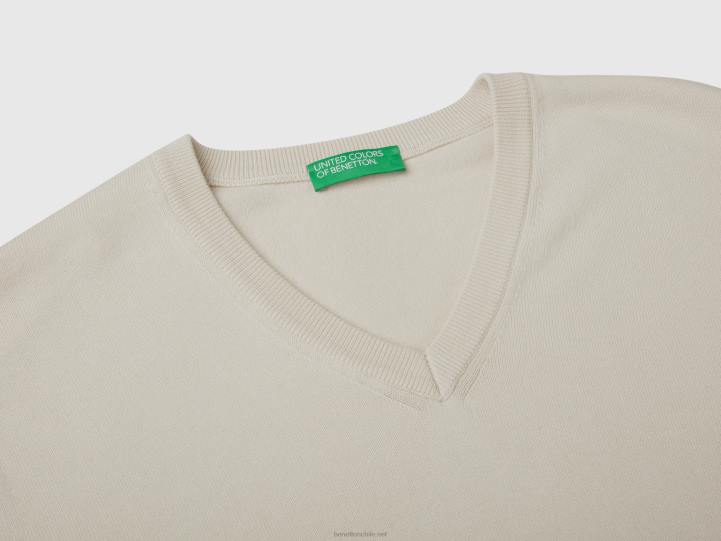 jersey con cuello de pico en puro algodón NHBF4389 blanco hombres Benetton