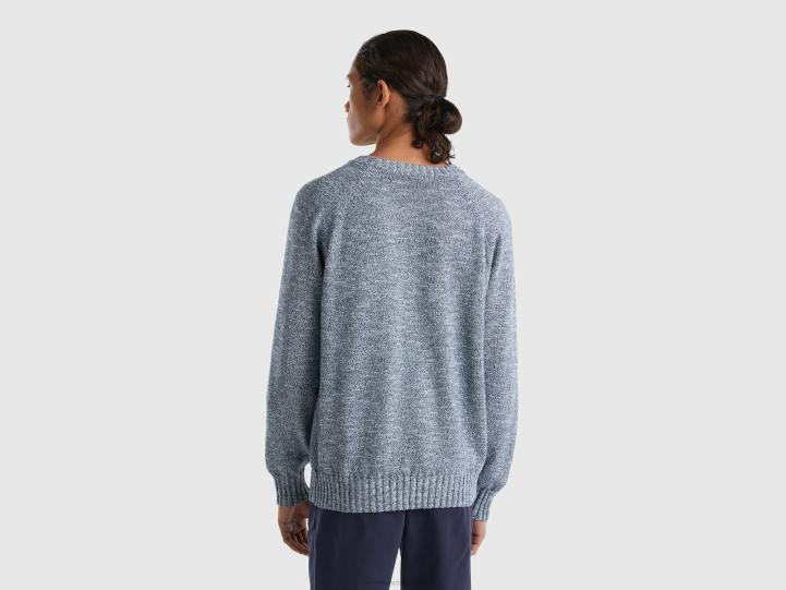 jersey de cuello redondo en mezcla de algodón NHBF1125 fuerza aérea azul hombres Benetton