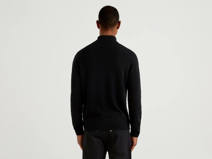 jersey negro de pura lana merino NHBF1160 negro hombres Benetton