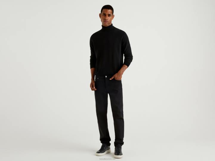 jersey negro de pura lana merino NHBF1160 negro hombres Benetton