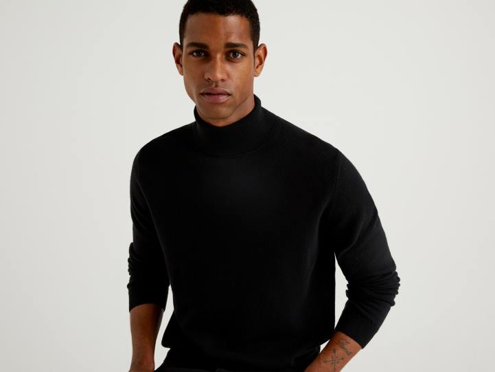 jersey negro de pura lana merino NHBF1160 negro hombres Benetton