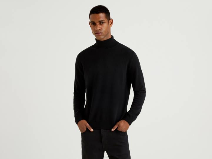 jersey negro de pura lana merino NHBF4413 negro hombres Benetton