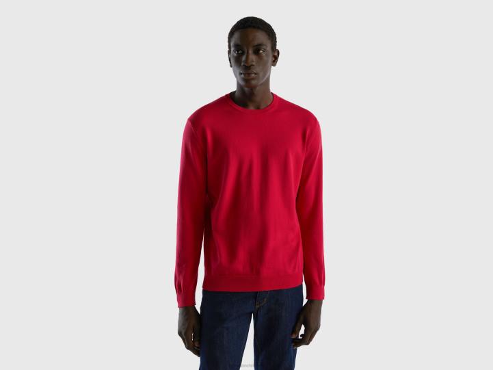 suéter de cuello redondo en 100% algodón NHBF1116 fucsia hombres Benetton
