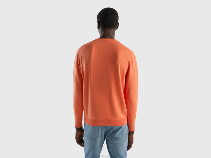 suéter de cuello redondo en 100% algodón NHBF1130 naranja hombres Benetton