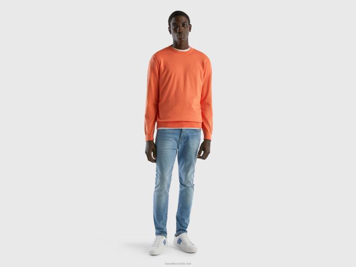 suéter de cuello redondo en 100% algodón NHBF1130 naranja hombres Benetton