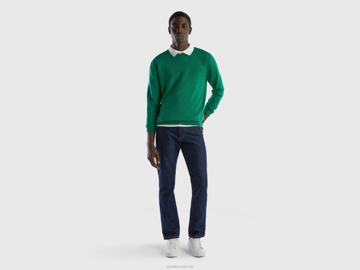 suéter de cuello redondo en 100% algodón NHBF1154 verde oscuro hombres Benetton