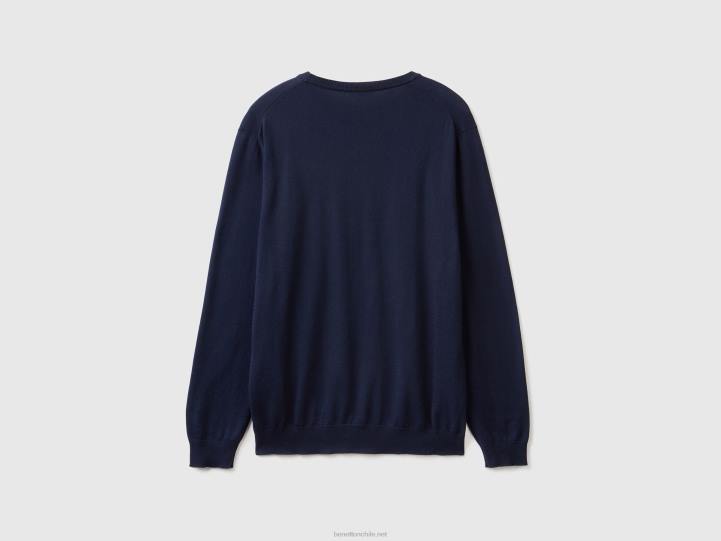 suéter de cuello redondo en 100% algodón NHBF1159 azul oscuro hombres Benetton