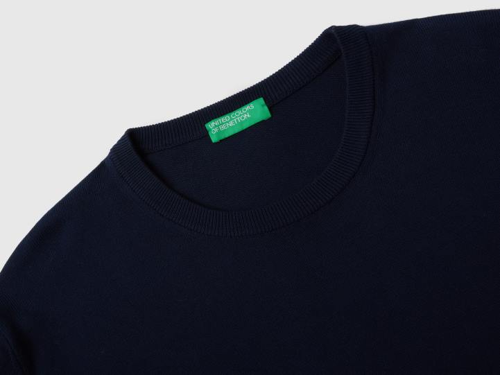 suéter de cuello redondo en 100% algodón NHBF1159 azul oscuro hombres Benetton