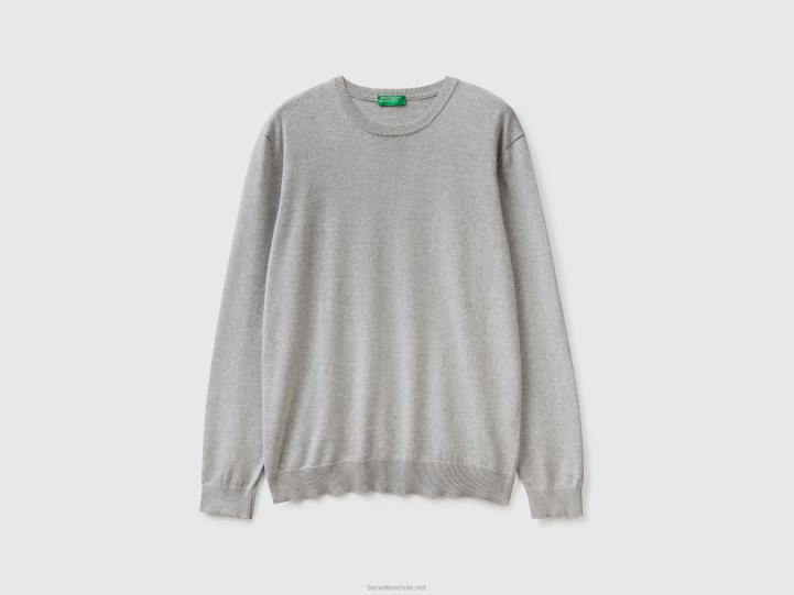 suéter de cuello redondo en 100% algodón NHBF4421 gris claro hombres Benetton