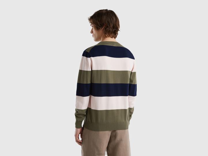 suéter de rayas 100% algodón NHBF4373 verde hombres Benetton