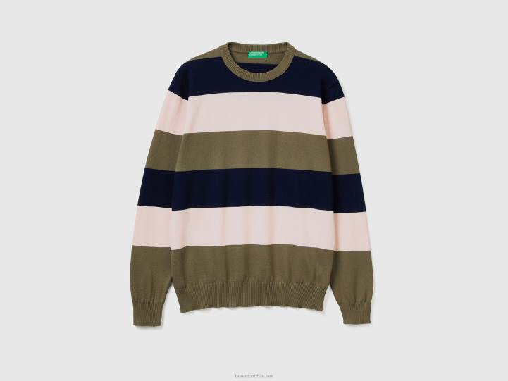 suéter de rayas 100% algodón NHBF4373 verde hombres Benetton