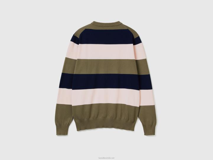 suéter de rayas 100% algodón NHBF4373 verde hombres Benetton