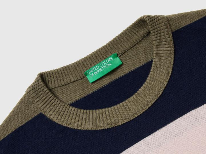 suéter de rayas 100% algodón NHBF4373 verde hombres Benetton