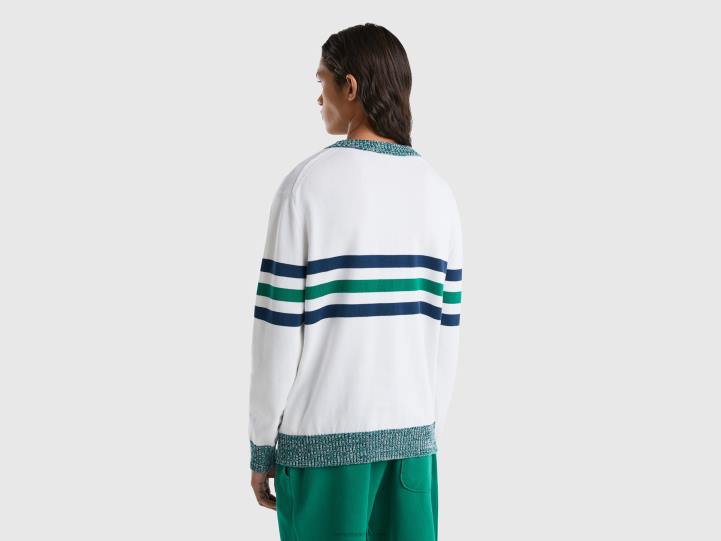 suéter de rayas 100% algodón NHBF4390 blanco hombres Benetton
