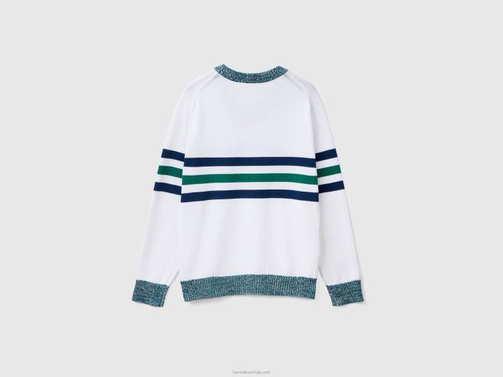 suéter de rayas 100% algodón NHBF4390 blanco hombres Benetton