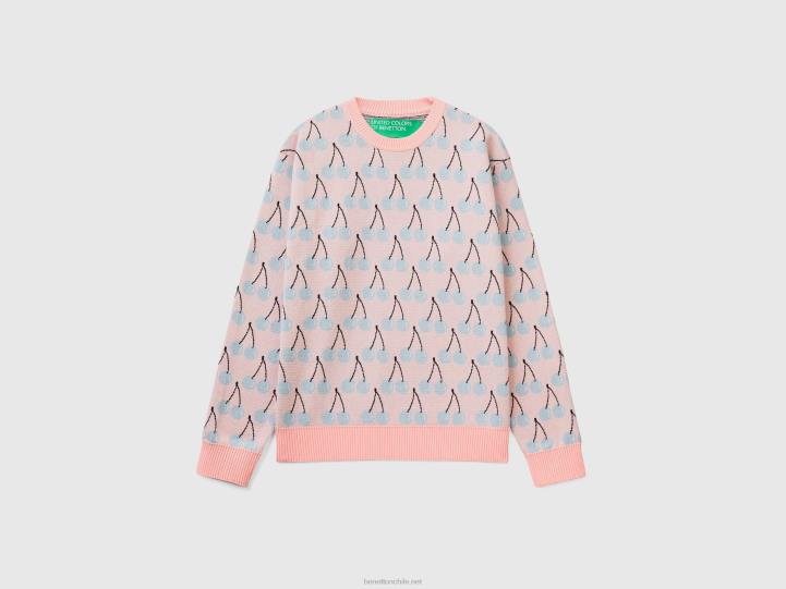 suéter rosa con estampado de cerezas NHBF4395 rosa hombres Benetton