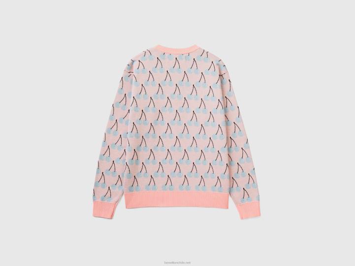 suéter rosa con estampado de cerezas NHBF4395 rosa hombres Benetton