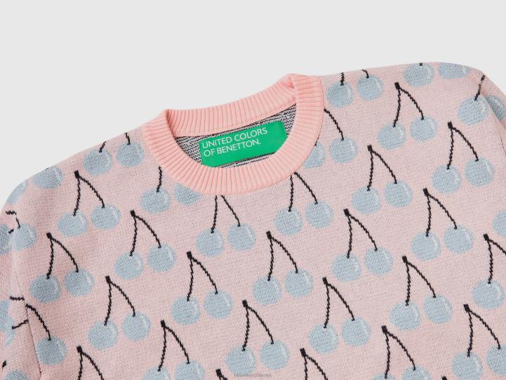 suéter rosa con estampado de cerezas NHBF4395 rosa hombres Benetton
