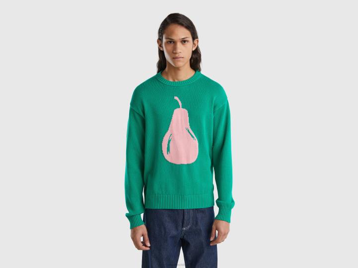 suéter verde con incrustaciones de pera NHBF4388 verde hombres Benetton