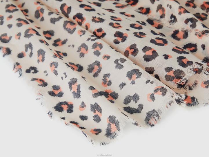 bufanda estampada en algodón orgánico NHBF848 beige mujer Benetton