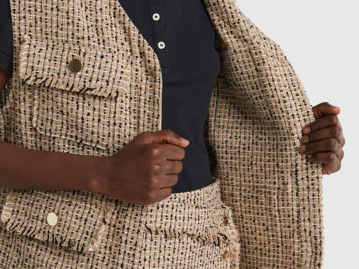 chaleco bouclé beige NHBF246 beige mujer Benetton