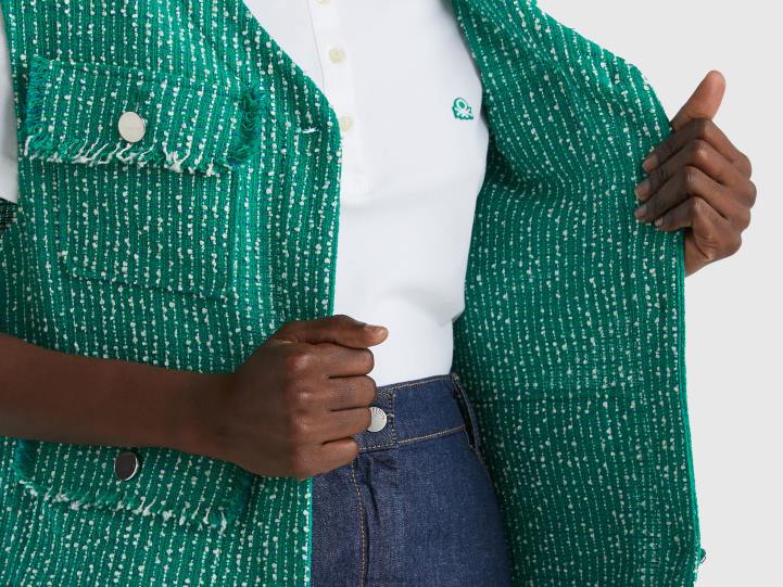 chaleco bouclé verde NHBF273 verde mujer Benetton
