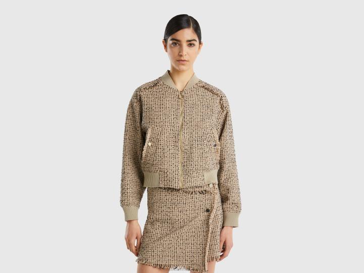 bomber en tweed NHBF3726 beige mujer Benetton
