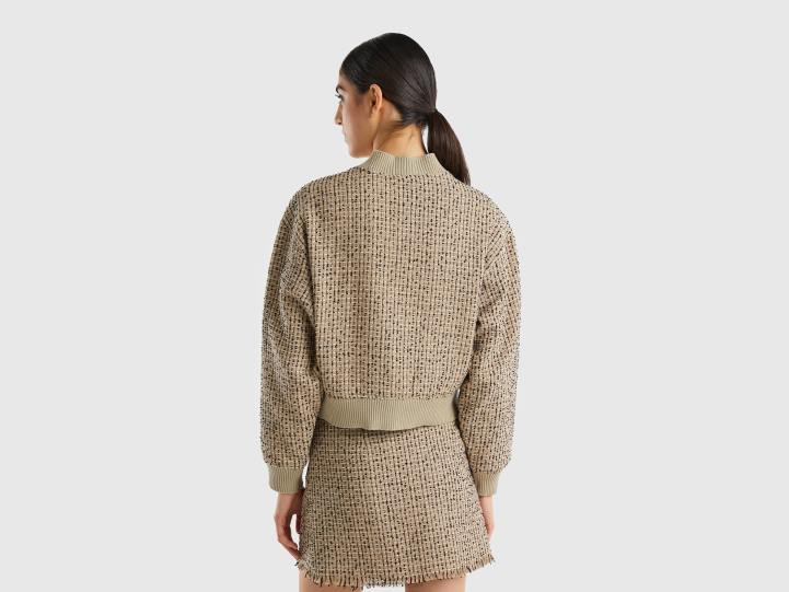 bomber en tweed NHBF3726 beige mujer Benetton