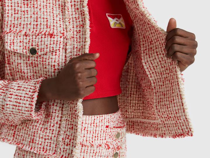 chaqueta bouclé roja NHBF244 rojo mujer Benetton