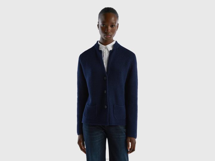 Chaqueta de punto 100% algodón NHBF196 azul oscuro mujer Benetton