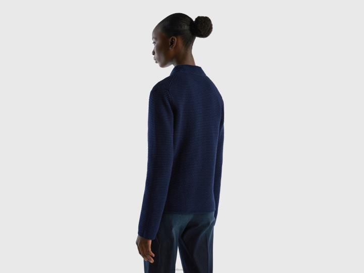 Chaqueta de punto 100% algodón NHBF196 azul oscuro mujer Benetton