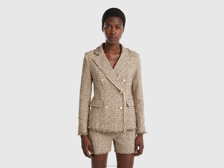 blazer con doble botonadura en tweed NHBF3732 beige mujer Benetton