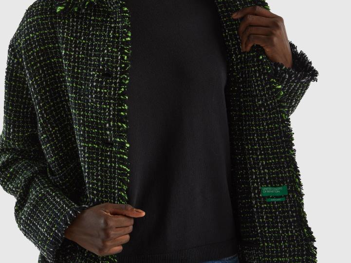 chaqueta-camisa de tweed NHBF3725 negro mujer Benetton