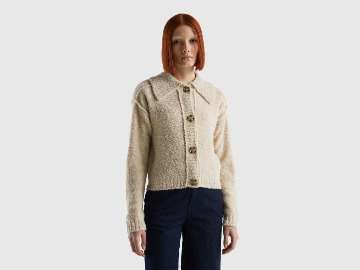 chaqueta en hilo bouclã© NHBF269 beige mujer Benetton