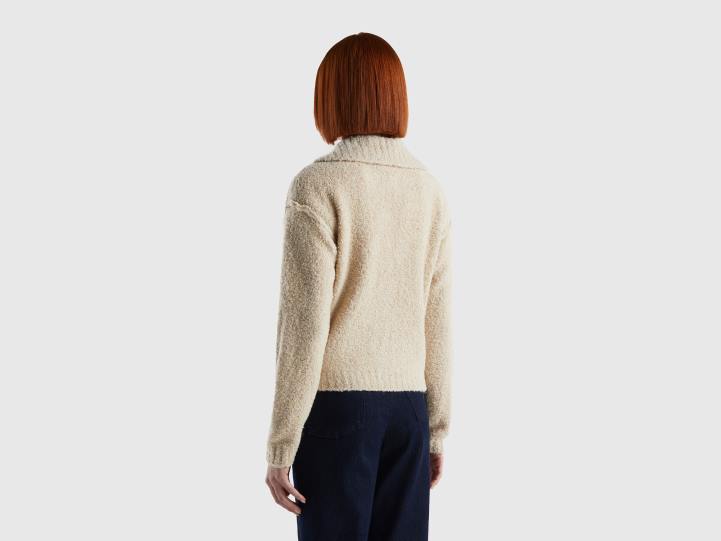 chaqueta en hilo bouclã© NHBF3712 beige mujer Benetton