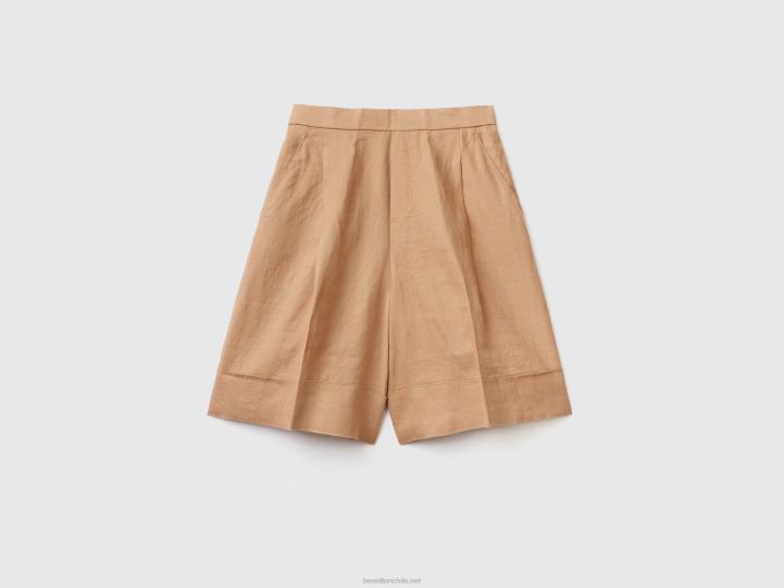 Bermudas 100% lino con puños NHBF577 camello mujer Benetton