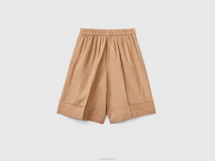 Bermudas 100% lino con puños NHBF577 camello mujer Benetton