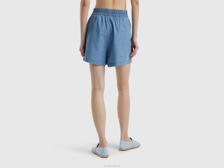 pantalones cortos de cambray NHBF571 azul claro mujer Benetton
