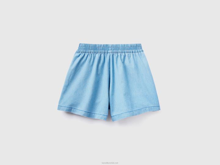 pantalones cortos de cambray NHBF571 azul claro mujer Benetton