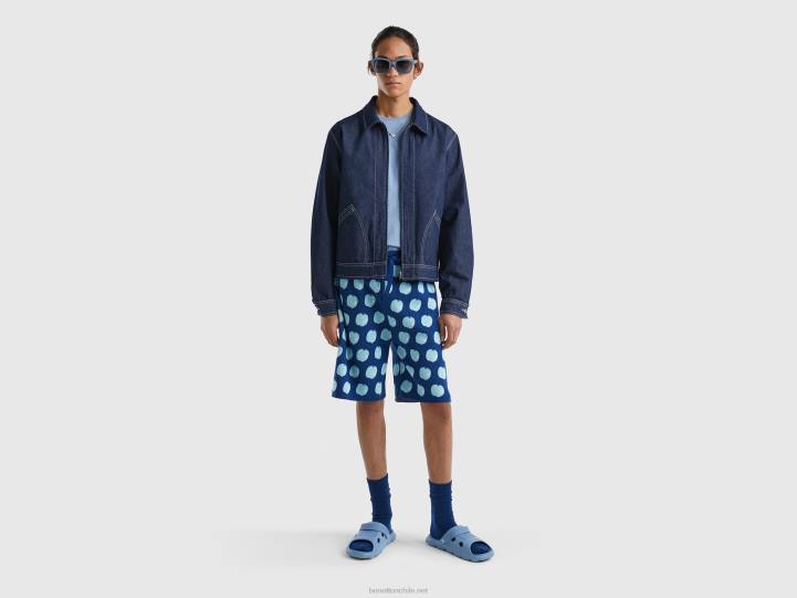 bermudas azules con estampado de manzanas NHBF1428 azul mujer Benetton