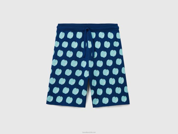 bermudas azules con estampado de manzanas NHBF1428 azul mujer Benetton