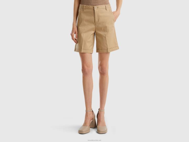 bermudas de algodón elástico NHBF4087 beige mujer Benetton
