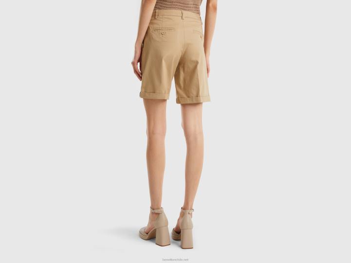 bermudas de algodón elástico NHBF4087 beige mujer Benetton