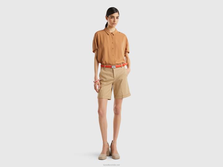 bermudas de algodón elástico NHBF4087 beige mujer Benetton