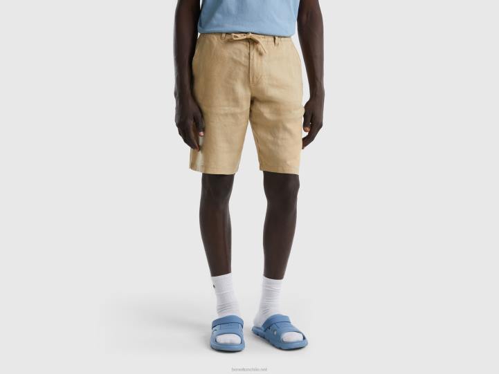 bermudas en lino 100% NHBF1431 beige mujer Benetton
