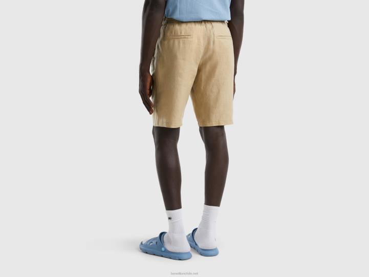 bermudas en lino 100% NHBF1431 beige mujer Benetton